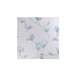 English Florals  G34325  Papel de  Parede   fundo  branco com rosas azul 